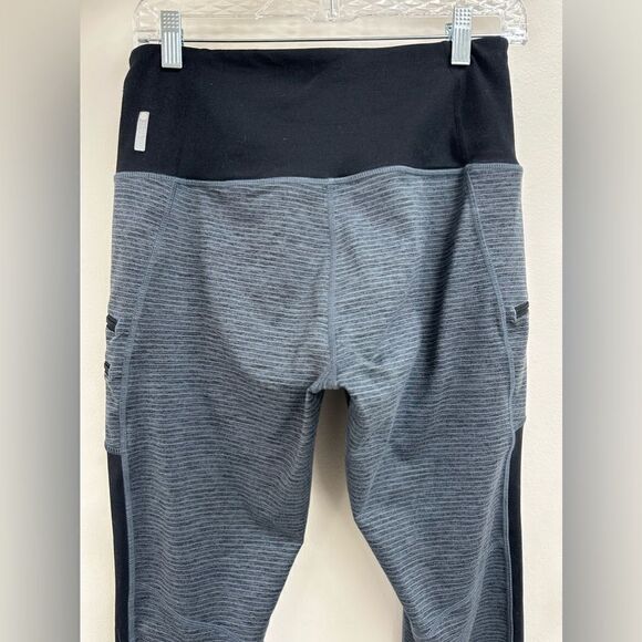 Zella Leggings Zip Pockets Hi Rise Striped Blue Gray Black M - Picture 4 of 5